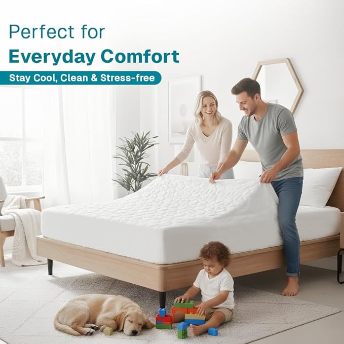 FABDREAMS Organic Quilted Mattress Protector Full Size | Mattress Pad| Mattress Cover| Naturally Breathable | Noiseless| Fits up to 17" Deep Pockets| Temperature Regulating | Full | White