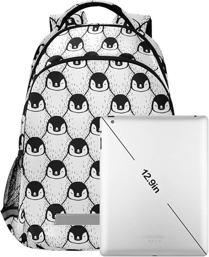 MNSRUU School Backpack with Chest Strap, Cute Penguin Print Laptop Backpack, Travel Hiking Backpack for Boys Girls, Rucksack, Knapsack
