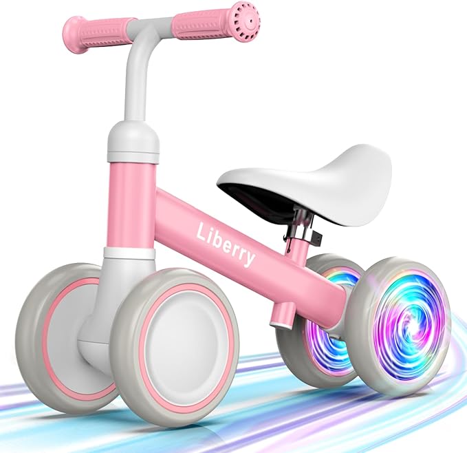 Liberry Light-Up Baby Balance Bike with Adjustable Seat, Toddler First Ride-On Toy for 1-2 Year Old, Girls Birthday Gift