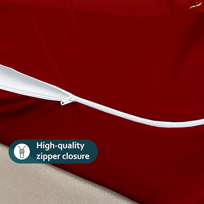 Mattress Protector Queen Size 100% Waterproof Zippered Cover, 15 Inches Deep, Six-Sided Mattress Encasement for Bed, Zipper Closure Style (Burgundy)