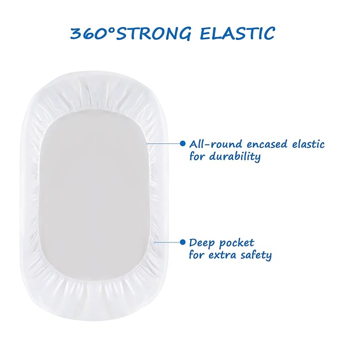 Bassinet Sheets Waterproof 2 Pack Bassinet Mattress Protector Cotton Fitted Cradle Sheets Set for Oval Rectangle Hourglass Mattres, Soft Breathable Mattress Pad Cover Baby Girl Boy, White