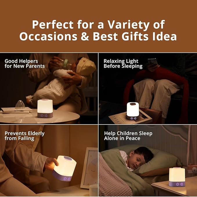 Lyridz LED Nursery Night Light with Clock, Portable Breastfeeding Table Lamp for Baby with Remote Control, 4000mAh Rechargeable Battery, Dimmable, 3 Color Temperature
