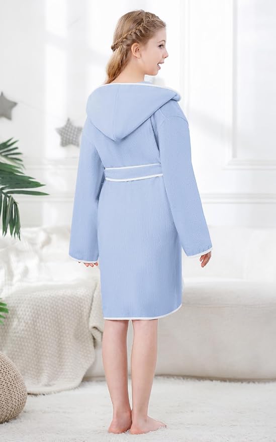 Umeyda Boys Girls Bathrobe Soft Towel Hooded Robe Kids Terry Cloth Cotton Robes, 3-12 Years