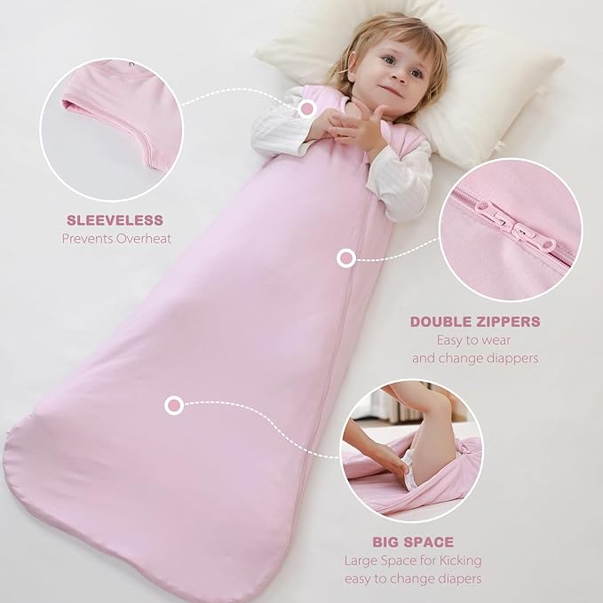 Mosebears Unisex Baby Sleep Sack 1.0 TOG, Supersoft Rayon Made from Bamboo Wearable Blanket with 2-Way Zipper (Blush,6-18 Months)