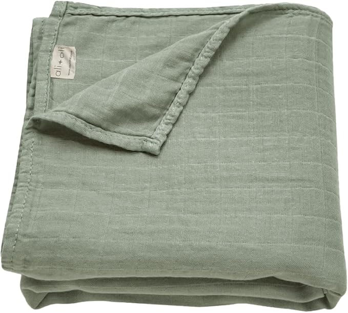 Ali+Oli Muslin Swaddle Blanket for Baby (Apple) Large 47" x 47" Soft Rayon Made from Bamboo & Organic Cotton, Machine Washable Receiving Blanket Wrap for Newborn to Toddler