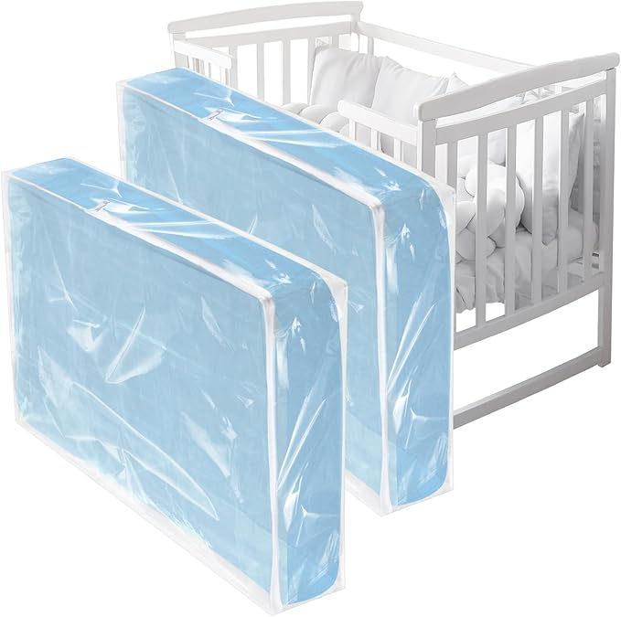2 Pcs Crib Mattress Storage Bag with Zipper 4 Mil Clear Plastic Waterproof Crib Mattress Bag for Moving and Storage, 52. 5 x 28 x 6. 5 Inches