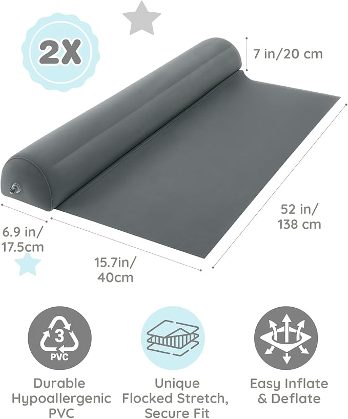 Lilian&Gema 2-Pack Inflatable Bed Rails for Toddlers, Non-Slip Soft FlockingTravel Bed Bumper for Kids for King, Queen, Twin, Full, Toddler-Size Bed, Portable Bed Rails for Hotel, Travel, Home