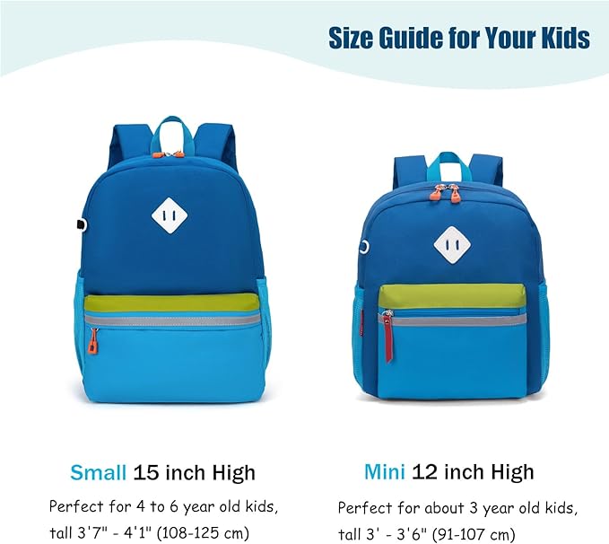 HawLander Little Kids Backpack for Boys or Girls, Toddler School Bag Fits 3 to 6 years old, Light Blue, 15 Inch