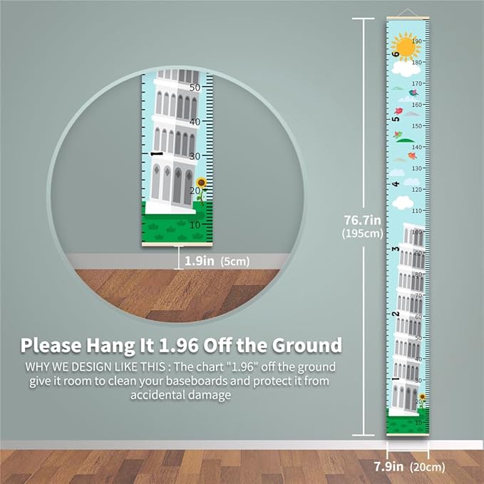 Baby Height Growth Chart - Canvas Height Chart for Kids Baby Child Toddler Boys Girls Growth Chart for Wall Room Nursery Decor Hangable and Removable Measuring Wall Ruler (Tower, Black Wood)