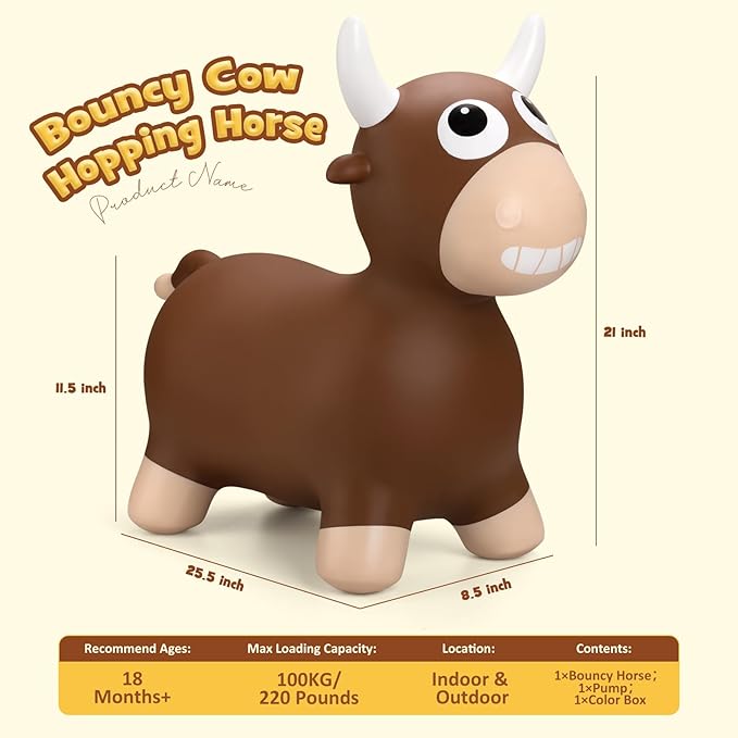 Upper Rider Bouncy Horse Hopper, Inflatable Farm Cow Bouncy Bull, Bounce and Ride on Animal Bouncer for Toddlers, Indoor Outdoor Birthday Gifts for Boys Girls 18 Months 2 3 4 5 6 Years Old