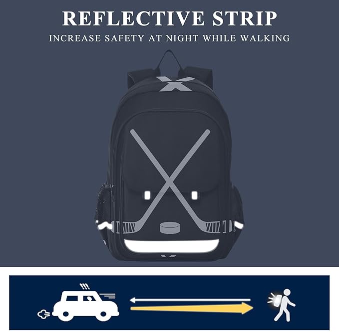 Jucciaco Sport Hockey Stick School Backpack Laptop Travel Daypack for Kids Girls Boys, Personalized Computer Notebooks Bookbag with Adjustable Padded Straps