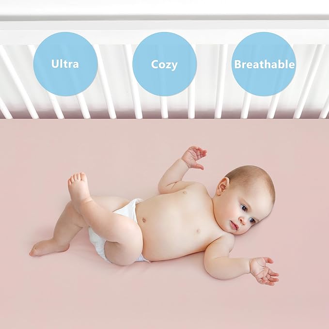 TILLYOU Baby Crib Sheets for Boys Girls, Super Soft Toddler Bed Sheets, 2 Pack Sheets for Standard Crib Mattress 28x52in, Light Purple and Light Pink