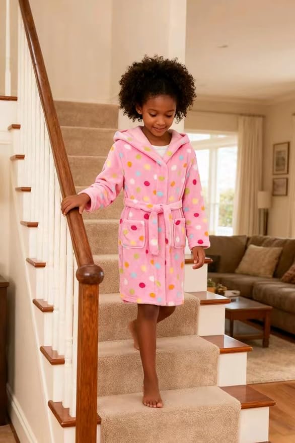 Girls Fleece Hooded Robe Warm Sleepwear for Toddler Kids Soft Fuzzy Bathrobe Gifts