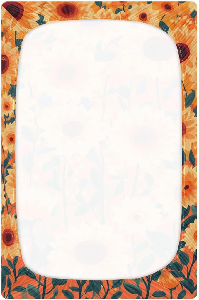 Orange Sunflowers and Poppy Flowers Crib Sheets Standard Crib Toddler Mattresses Cover Fitted Baby Bed Sheet Breathable Crib Mattress Sheet for Girls Boys 39''x27''x9''