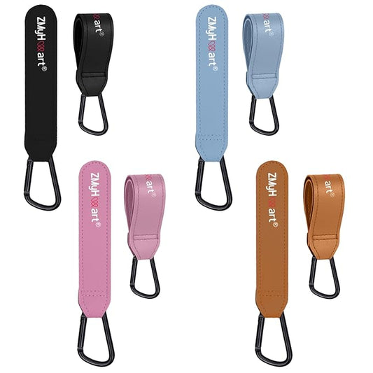 Baby Stroller Hooks, ZMyHeart Carabiner Clip, Adjustable Baby Stroller Clips Straps for Diaper Bag, 33LBS, Stroller Hook for Baby Cots,E-Scooter, Wheelchair Accessories,Gift for Mommy (4-Color Pack)