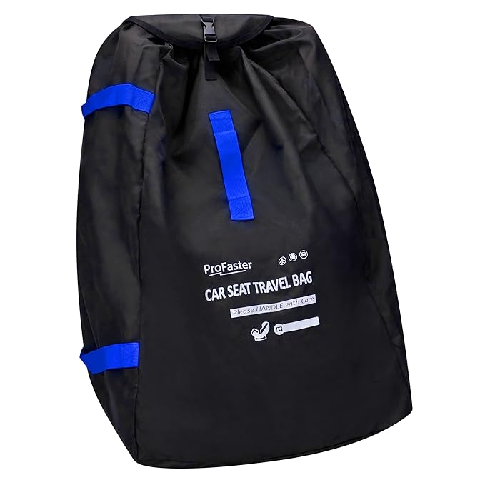 ProFaster Car Seat Travel Bag Backpack for Air Travel - Karfast Universal Infant Carseat Gate Check Bag Cover for Airplane, Foldable with Pouch, Blue