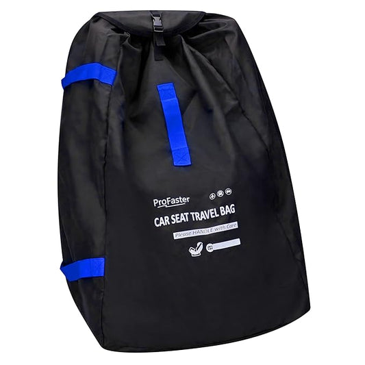 ProFaster Car Seat Travel Bag Backpack for Air Travel - Karfast Universal Infant Carseat Gate Check Bag Cover for Airplane, Foldable with Pouch, Blue