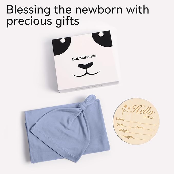 Rayon Made from Bamboo Newborn Swaddle Blanket Set with Matching Beanie, Super Soft Stretchy Baby Clothes Outfit for Girl Boy, Receiving Blankets Newborn Essentials, 35 x 35 Inch