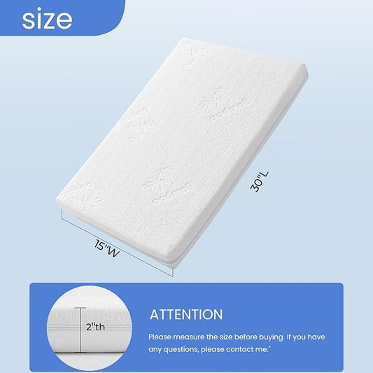 30x15 Bassinet Mattress forDream On Me Lacy: 2" Thick Dual Sided Gel Memory Foam Bassinet Mattress Fit for Most Moses Basket and Dream On Me Lacy Bassinet