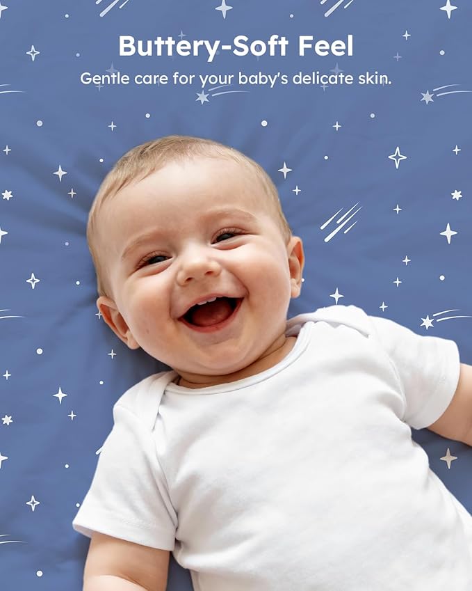 Baby Crib Sheets for Boys Girls, 28x52x8in Fitted Crib Sheet Neutral 3 Pack for Standard Crib and Toddler Mattress, Breathable Soft Microfiber Baby Sheet Blue Gray Planet