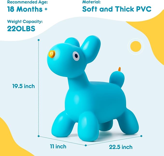 Upper Rider Bouncy Horse Dog Hopper for Toddlers, Bouncy Pals Inflatable Ride-on Animals for Kids, Jumping Horse Hopping Toys Gifts for Boys Girls 18 Months 2 3 4 5 6 Years Old, Blue Balloon Dog