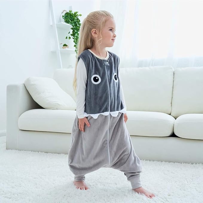 MICHLEY Toddler Sleeping Sack with Feet Newborn Infant Sleeveless Sleeping Bag 2-way Zipper Baby Wearable Blanket for Walkers,Grey Shark,1-3T