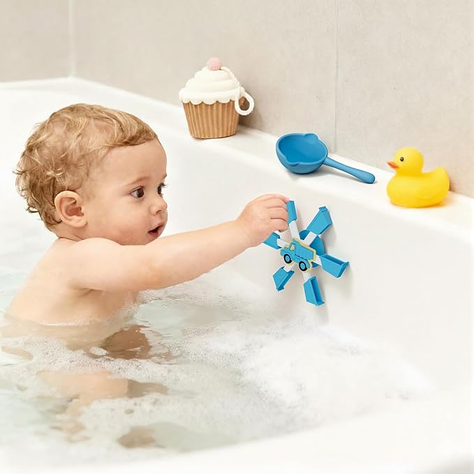 Bathtub Suction Spinner Toys - Silicone Bath & High Chair Truck Shape Sensory Toy for Babies & Toddlers, Novelty Spinners with Suction Cup, Car Window Travel Toys（Blue）