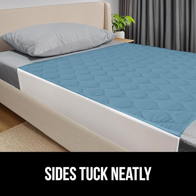 GORILLA GRIP Washable Toddler Mattress Incontinence Pads, Waterproof Bed Underpads, Absorbent Leak Proof, 34x36+19in Wings, 2 Pack Slip Resistant Pad Absorbs 8 Cups for Bedwetting Adults Kids, Blue