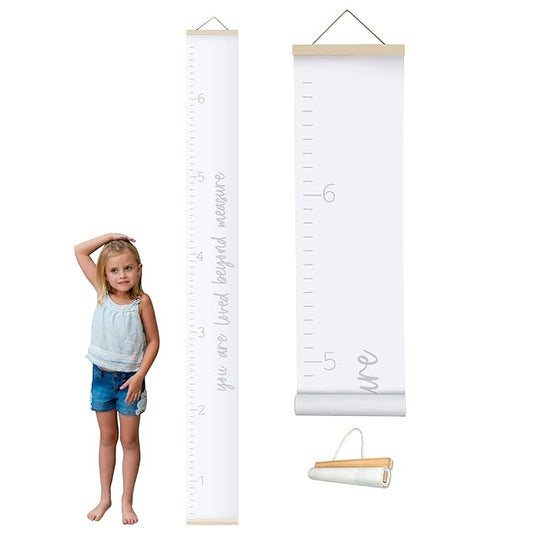 Morxy Canvas Growth Chart for Kids - Unisex Kids Room Wall Decor - Measuring Height Chart- Wall Tape with Height Chart for Kids (Canvas, Loved Beyond Measure- White)