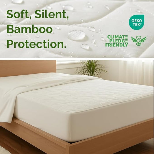 Waterproof Cooling Mattress Protector - Mattress Cover Cal King Size - Viscose Made From Bamboo - Soft, Breathable, Noiseless & Washable - Fitted Sheet Style & All Round Protection - (72" x 84") White
