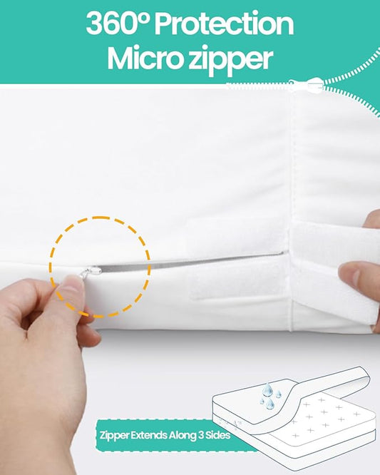 60"x80" Queen Mattress Protector(6-10 in. Deep) Waterproof Mattress Cover Zippered Soft Breathable Skin-Safe Encasement for Queen Bed Sheets