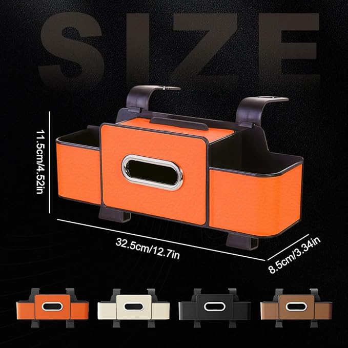 Multifunctional Car Seat Back Storage Box, 2026 New 3-in-1 Back Seat Car Organizer with Cup Holder Tissue Box Headrest Hook, Car Backseat Organizer for Hold Phone, Snacks, Drinks, Handbags (Brown)