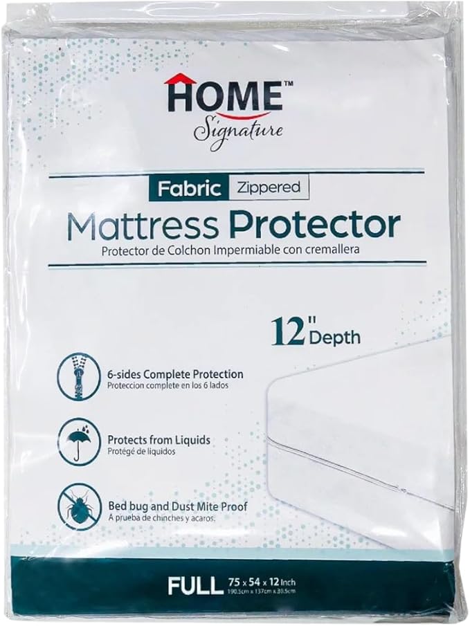 Zippered Waterproof Mattress Protector – 6-Sided Encasement, Bed Bug & Dust Mite Proof, 12” Deep Cover for Full Protection (Full)