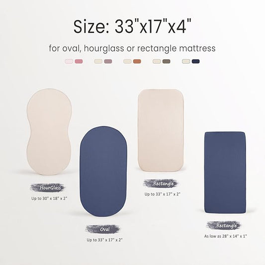 lulumoon Baby Muslin Bassinet Sheets: Cotton Bassinet Sheets Neutral for Boys and Girls - Fitted for Oval Rectangle or Hourglass (Navy & Cream, Standard Bassinet)