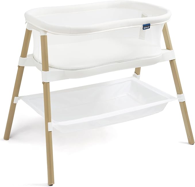 HALO® BassiNest® Essential Sleeper – Portable Baby Bassinet with Breathable Mesh Sides, Storage Shelf & Easy Assembly – Lightweight, Space-Saving Bedside Crib for Newborns