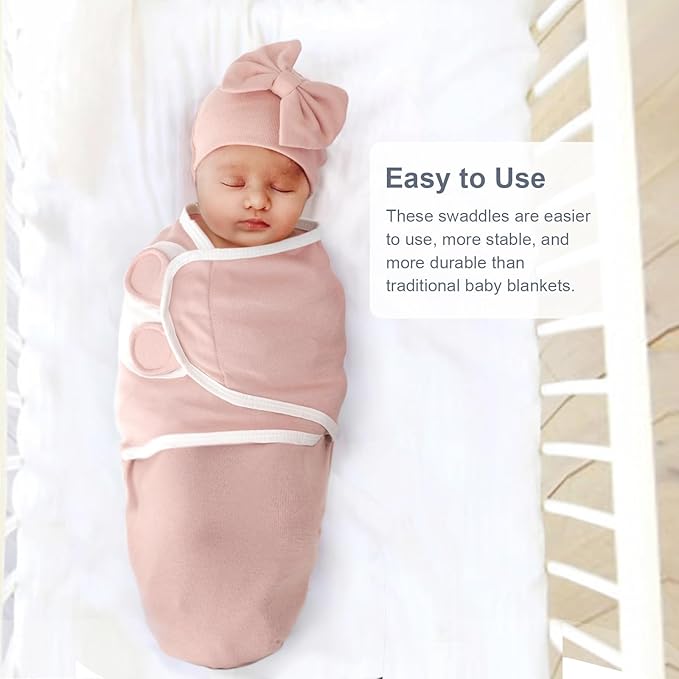 DRESHOW BQUBO 3 Pack Baby Swaddle Sleep Sacks Baby Swaddling Blanket Wrap Newborn Swaddle Sack with Big Bow Hat for Boys Girls 6-12 Lbs Newborns & 0-3 Months Girls Boys