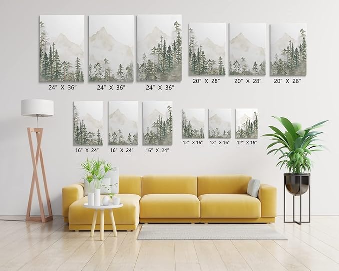 SKYSUKEY Foggy Forest Wall Art Woodland Nursery Wall Decor Netural Wild Nature Nursery Decor Mountain Wall Art Green Landscape Prints for Boy Girl Bedroom Living Room Home, Framed Set 3, 16"x24"