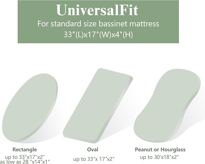 Baby Muslin Bassinet Sheets 3 Pack for Boys & Girls, Soft Breathable Cotton Bassinet Mattress Cover, Universal Fit for Hourglass, Oval, and Rectangle Mattress (Leaf Green)