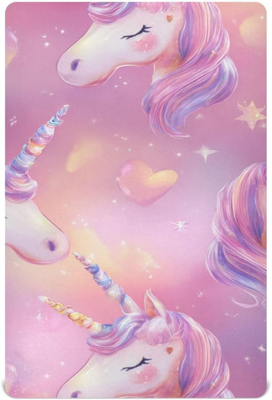 Rainbow Gradient Starry Unicorn Horn Hearts Crib Sheets Standard Crib Toddler Mattresses Cover Fitted Baby Bed Sheet Breathable Crib Mattress Sheet for Girls Boys 52" x 28"x5''