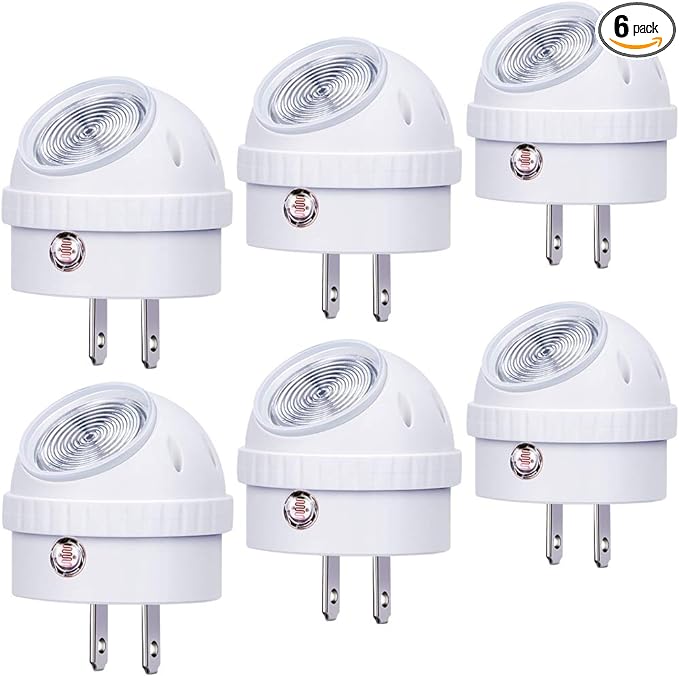 Emotionlite Plug-in Night Lights, Warm White LED Nightlight, 360° Rotation, Dusk to Dawn Sensor, Kids, Adult, Bedroom, Hallway, Bathroom,Kitchen, Stairways, Corridor, 6 Pack