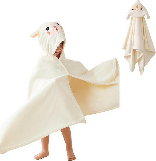 Toddler Bath Towel Baby Towels with Hood 27.5"X55" Ultra Absorbent Soft Bathrobe Blanket Kids Shower Towel for Girls and Boys(White-Goat)
