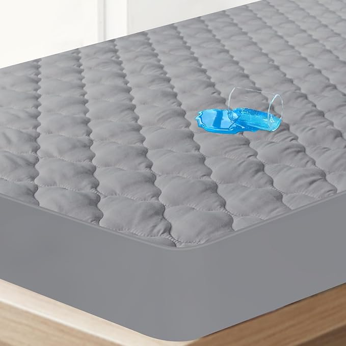 King Mattress Protector Pad Waterproof Quilted, Breathable & Cooling King Size Mattresses Cover Protector Fitted with Deep Pocket Up to 18", (Gray)