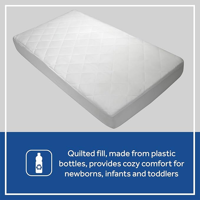 Sealy Baby Cool Comfort Fitted Waterproof Infant Cooling Crib Mattress Protector Pad and Toddler Bed Cover, Durable and Comfortable Topper, Machine Washable and Dryer Friendly, 52” x 28”- White