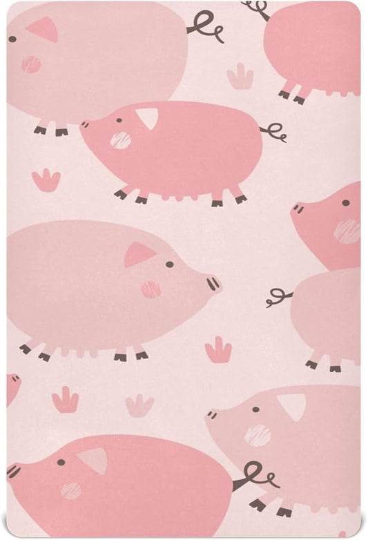 Cute Pig Pinks Crib Sheets Soft Breathable Fitted Baby Crib Sheets Mattress Cover for Girls Boys, 52" x 28" x 9"