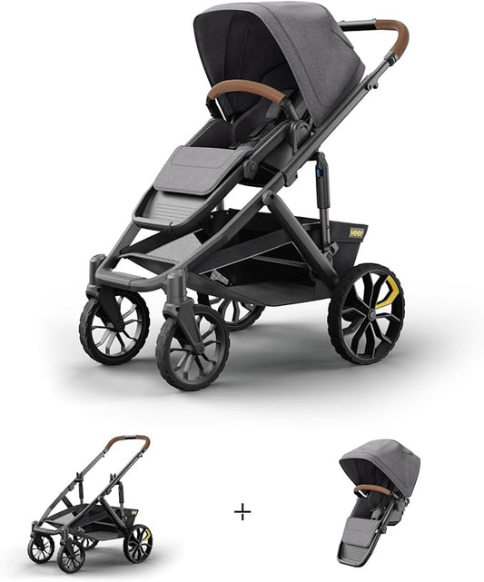 Veer Switch&Roll Stroller with Leather Grips and Leather Bumper Bar | 4 Wheel All-Terrain Stroller with Switchback Seat | Shock Absorbing, Durable, Maneuverable, Collapsible