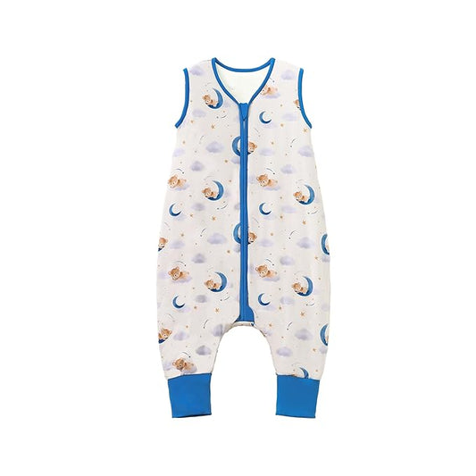 Baby/Toddler Sleep Sack with Legs, Rayon from Bamboo 95% + 5% Spandex, 1.0 TOG, 2‑Way Zipper Sleeping Bag, Walker‑Friendly 6-12M Bear