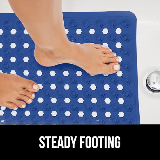 GORILLA GRIP Patented Bath Tub Shower Mat, Machine Washable Bathtub Floor Liner Mats, Suction Cups and Drain Holes to Keep Tubs Clean, Soft on Feet, Bathroom Essentials, 35x16 Inch, Royal Blue Opaque