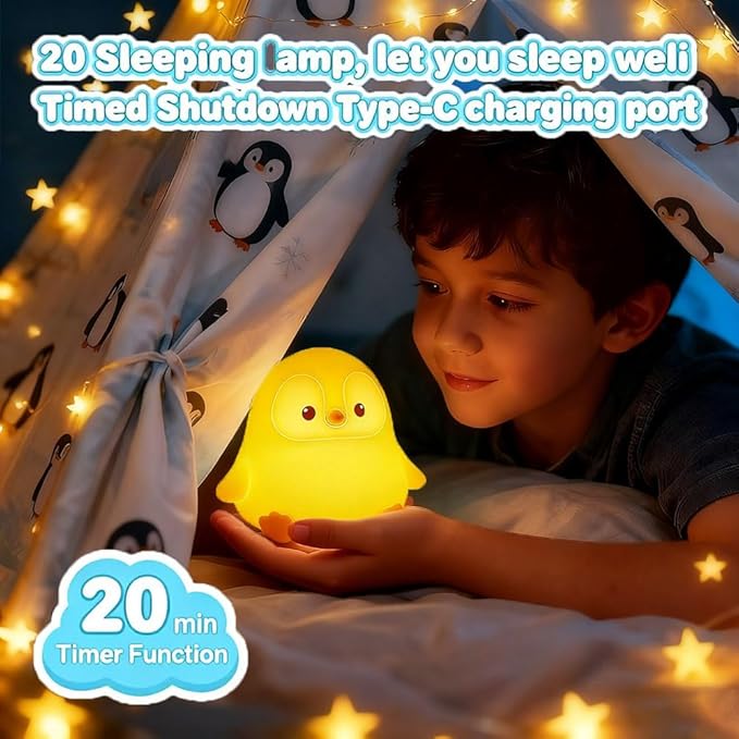 KangTen CHEN Cute Penguin Night Light for Kids Bedroom, Animal Silicone Nursery Night Lamp Touch Control Nightlights USB Rechargeable Bedside Lamp for Baby Children Toddlers Girls Gift