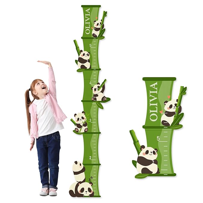 Personalized Bamboo Panda Wooden Height Chart for Kids – Custom Name Growth Chart for Baby Boy Girl, Height Measurement Ruler for Nursery or Playroom Decor