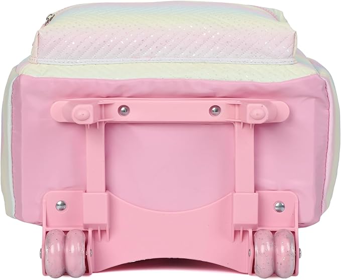 kingdisen Rolling Backpack with Wheels School Trolley Laptop Bag with Lunch Box 3pc Set for women (PU PINK)